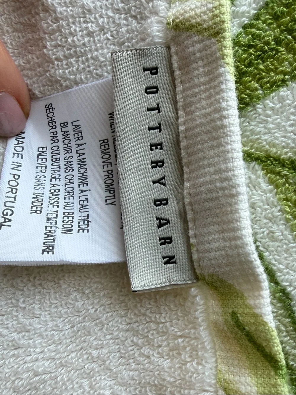 Pottery Barn pair of Green Palm Leaf hand towels coastal grandma tropical beach